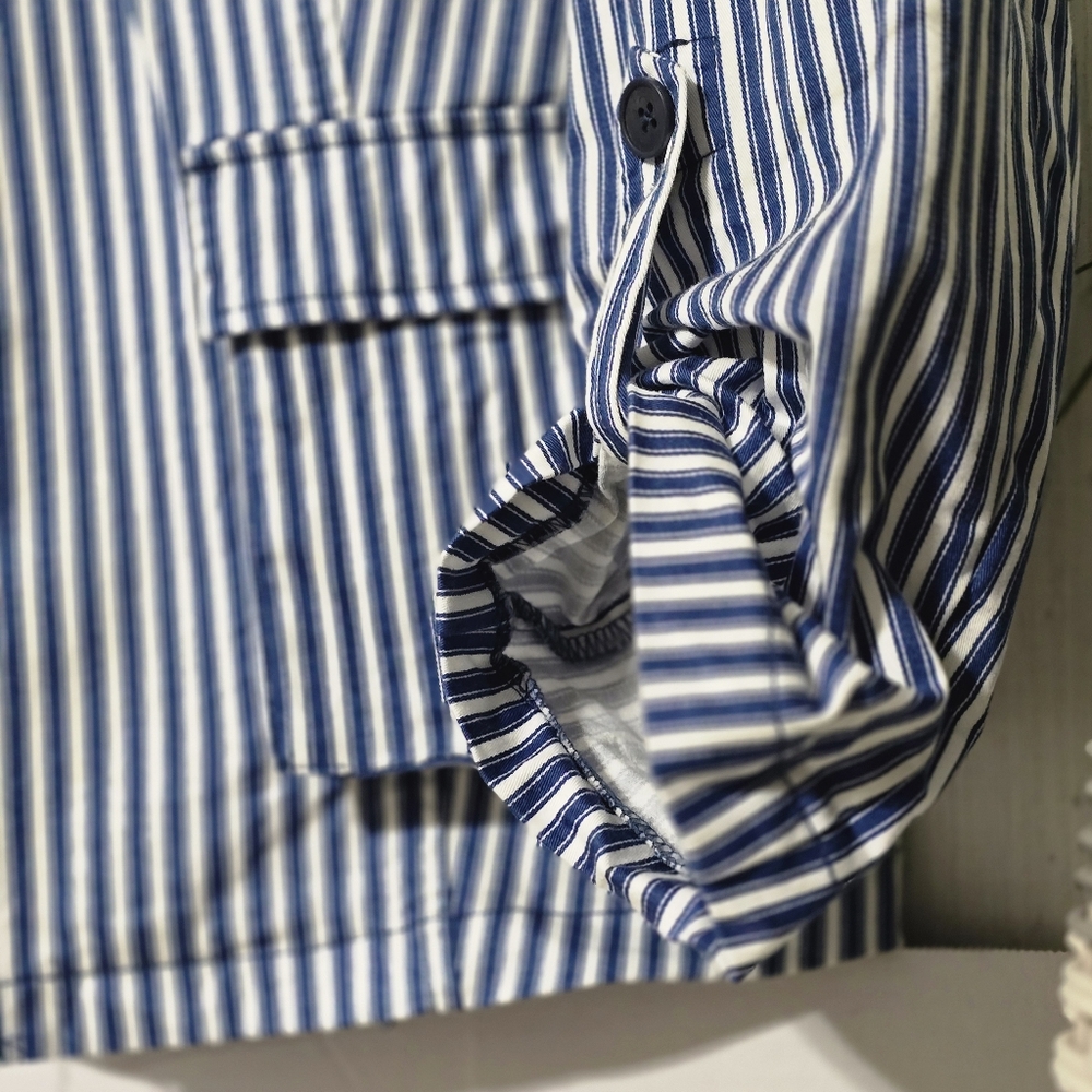 Tribal XL Striped Blue & White Button-Up Jacket, Cuffed Sleeve, Two Front Pocket - Picture 7 of 11